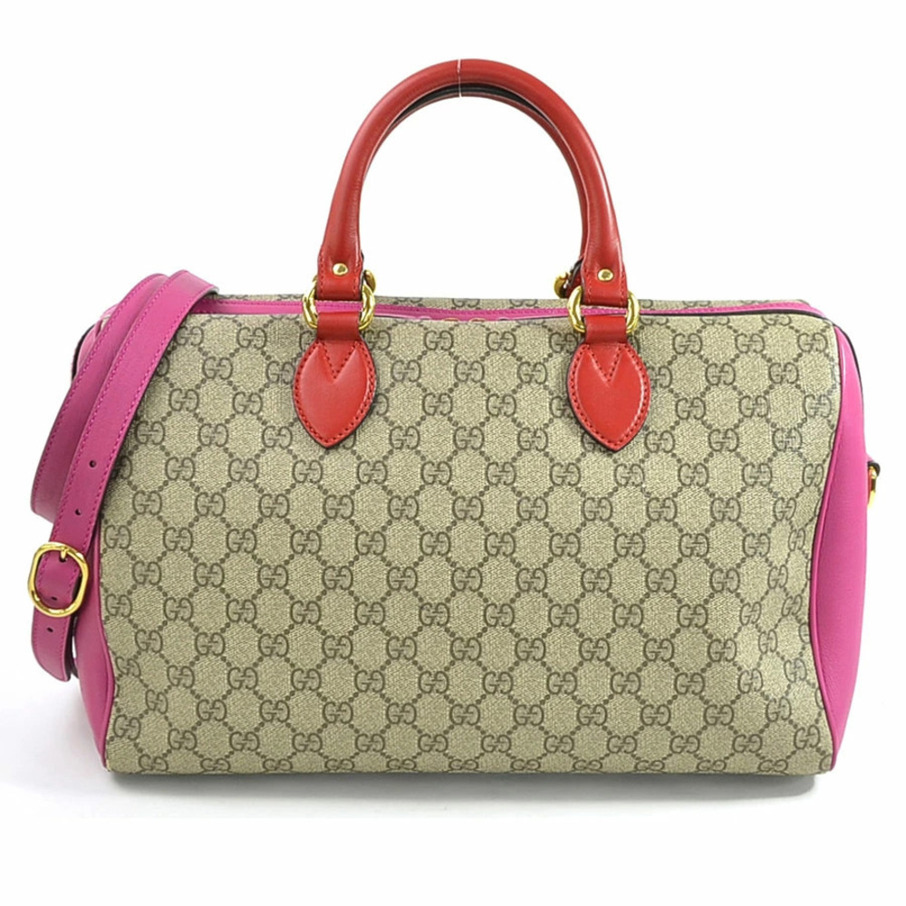 Gucci 2way Shoulder Bag GG Supreme Beige Red Pink Canvas Leather